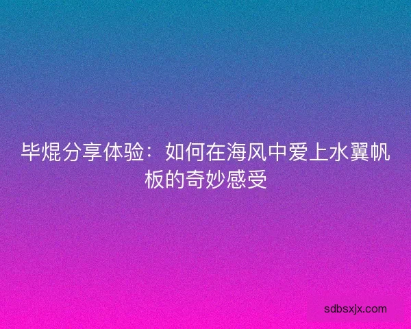 毕焜分享体验：如何在海风中爱上水翼帆板的奇妙感受
