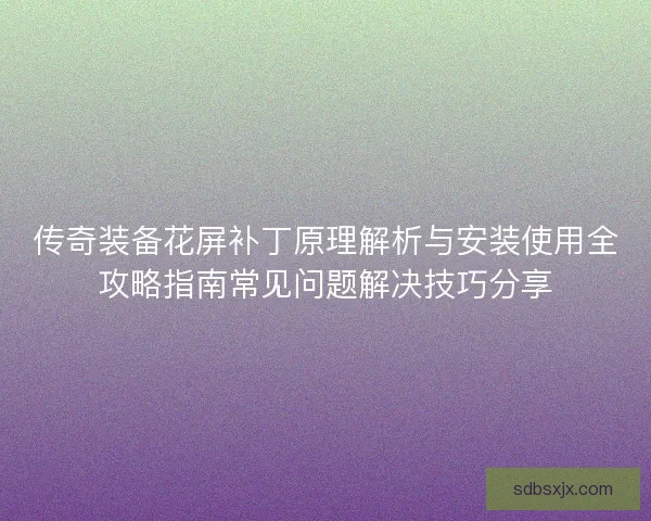传奇装备花屏补丁原理解析与安装使用全攻略指南常见问题解决技巧分享